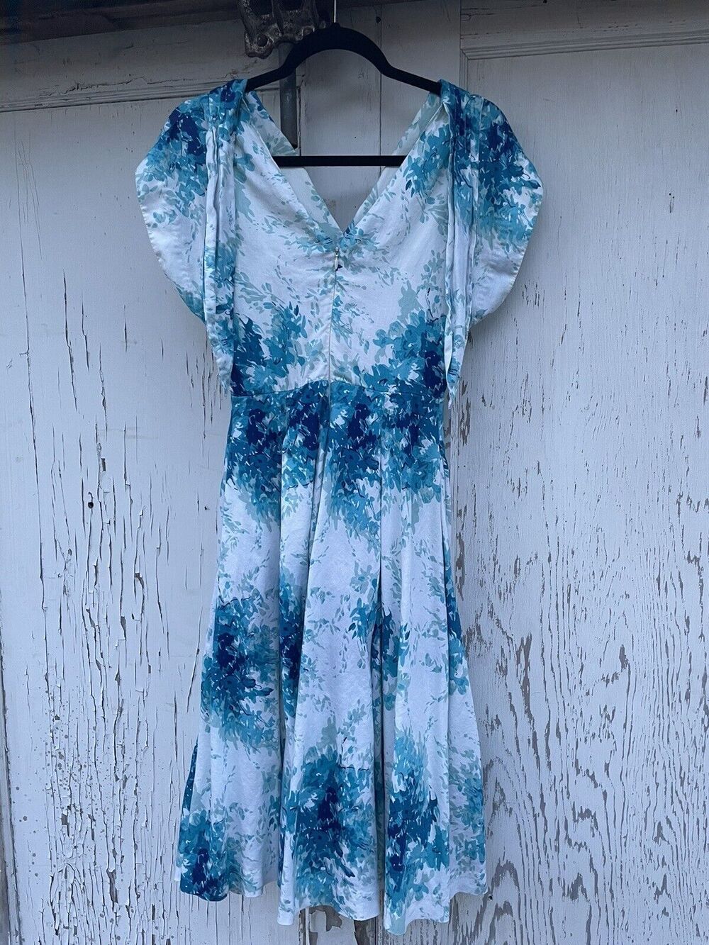 Flared Anabelle Dress Women's 2 Maple White Blue Cotton Vintage Anthropologie - Picture 3 of 16